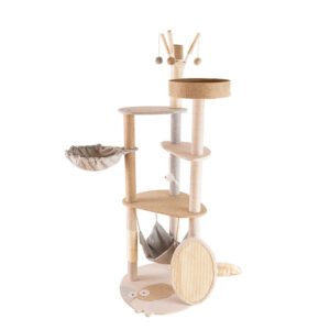 Cat tree Large Cat scratcher with hut and 3 seats Beige